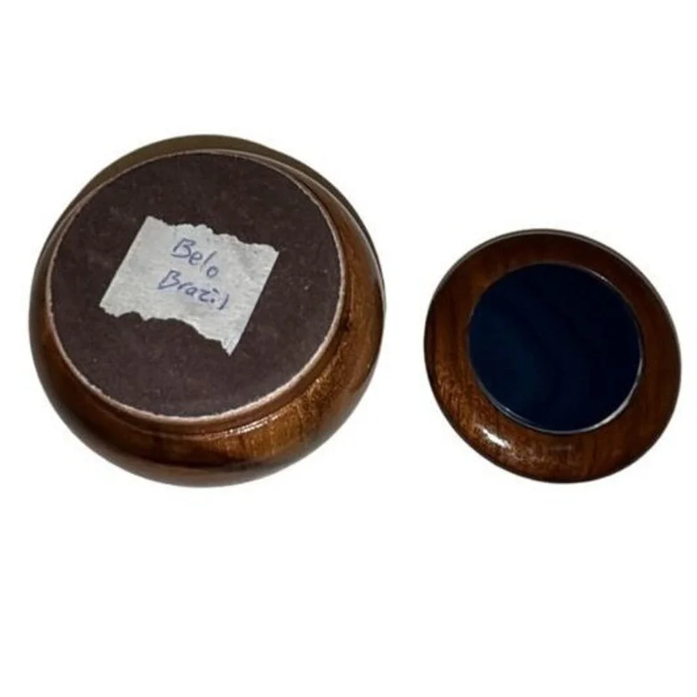 Hand Carved Wooden Trinket Box With Blue Inlay‎ Lid
